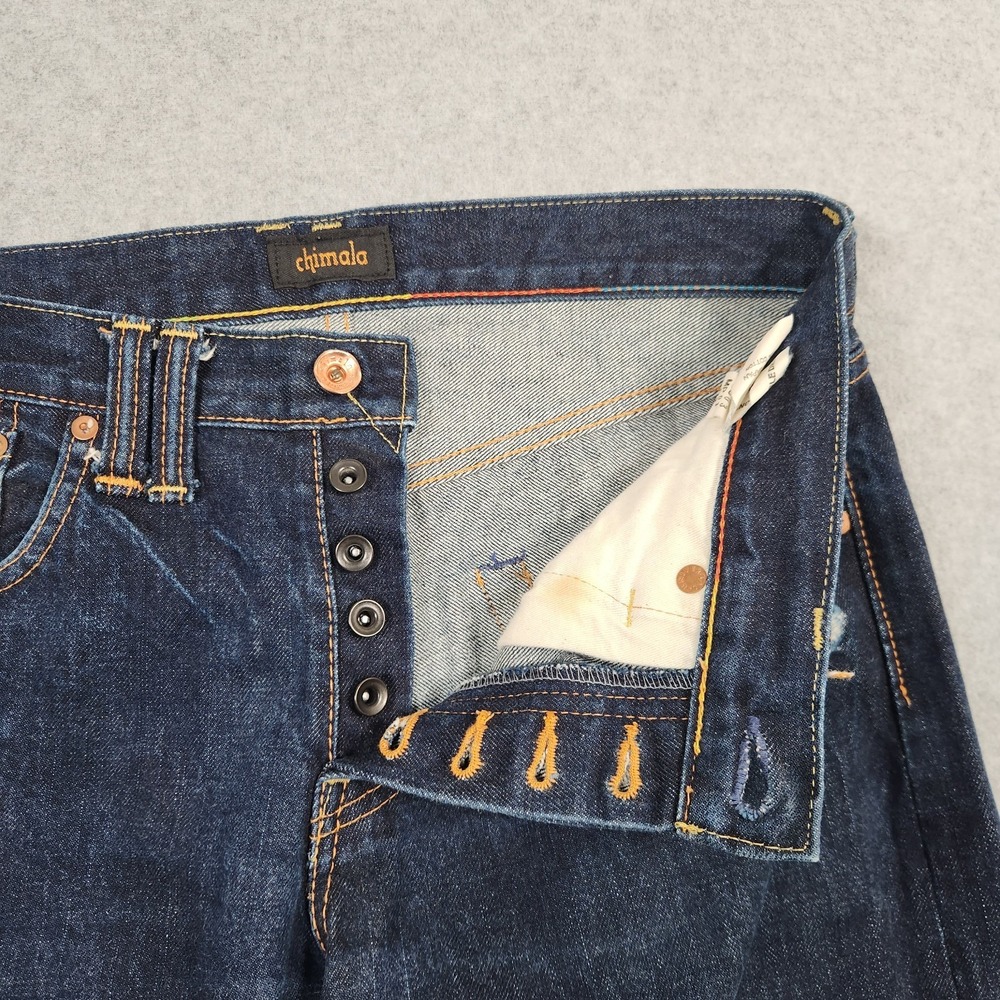 Chimala Jeans 31x34 Blue Raw Denim Straight Button Fly Distressed Made In Japan - Picture 3 of 16